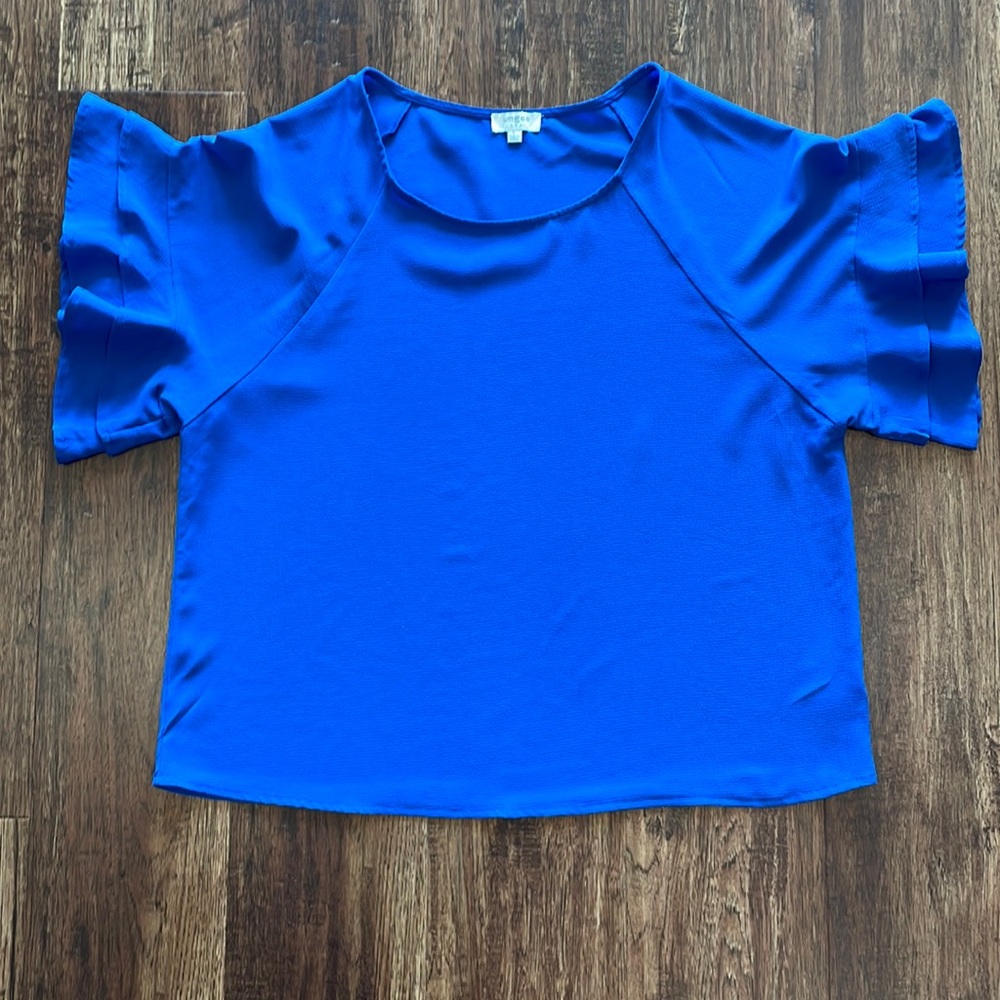 Umgee Royal Blue drop shoulder, ruffle sleeve tunic. EUC. Size L.